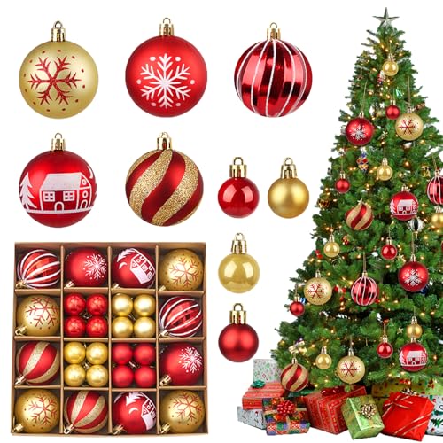 44 Stück Weihnachtskugeln Rot Gold Set, 3cm & 6cm Christbaumkugeln...
