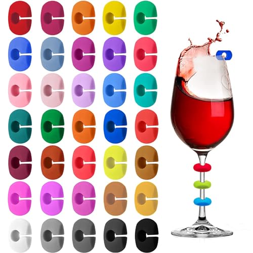 36 Pezzi Segnabicchieri Silicone Marcatori Segna Calici Segnabicchieri Colorati Marcatori di Bevande Identificatore Del Bicchiere di Vino per Bicchiere da Bere Cocktail Champagne Feste