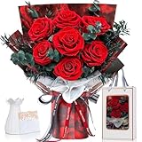 Ewige Rosen Blume Strauß mit Vase, 7 Rosenstrauß Echte Konservierte Blumenstrauß Infinity Rosen Strauß Geschenke für Frau, Freundin, Mama zum Geburtstag, Valentinstag, Muttertag, Weihnachten