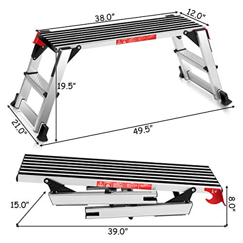 Giantex Step Stool Folding Step Ladder Portable Work Bench Aluminum Drywall Stool with Non Skid Rubber Platform Step,330 lbs Capacity