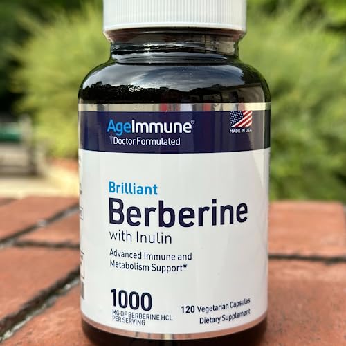 Ageimmune Berberine Hcl 1000Mg Supplement Complex With Inulin For Best Absorption. Each Capsule Has 500Mg Of Berberine. Magnesium Stearate Free Herbal Supplements. (120 Capsules) #TOP3