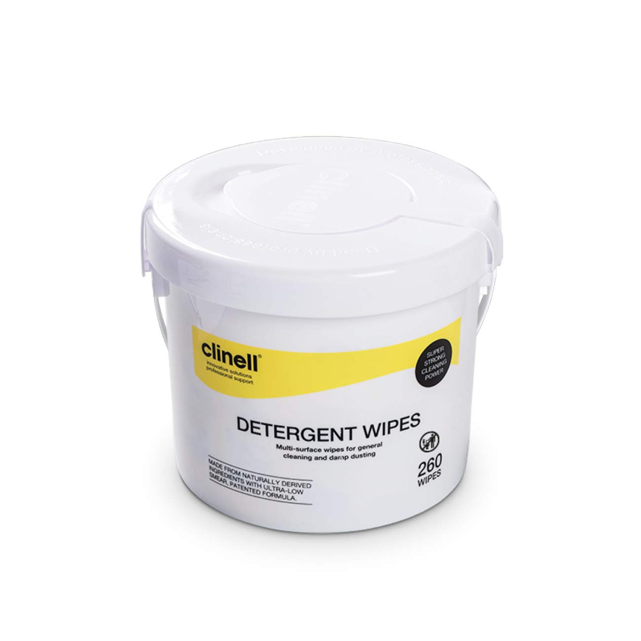 Clinell CDB260 Detergent Wipes - Alcohol and Disinfectant Free Multi-Surface Wipes - Strong & Durable Wipes, Low Smear - Bucket of 260 Wipes