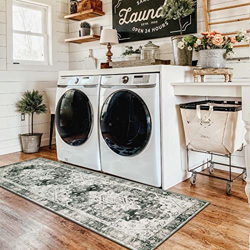Moynesa Ultra-Thin Washable Runner Rug -2x6 Rug Runners for Hallways Non Slip Stain Resistance, Vintage Non Shedding Indoor Throw Carpet Runner for Bathroom Entry Door Kitchen Laundry Room, Grey