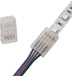 4 Pin 10mm LED Strip to Wire Connector RGB Unwired Clips Solderless Adapter Terminal Extension Connection for Multicolor LED Strip Lights 12V 24V (Pack of 10)