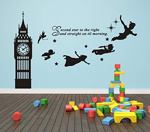Image of Big Ben Clock Decal, Second Star to The Right Vinyl Sticker, Nursery Playroom Wall Art, Vinyl Decals for Boys Girls Bedroom, Quote Decals (Y31) (Small)