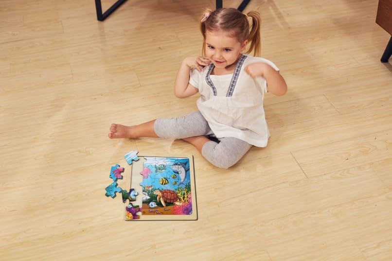 Miniatura 8 de Wooden Jigsaw Puzzle Set of 3 pcs, Farm Jungle and Sea Animals Level up Puzzles Difficulty from 9 pcs to 16 pcs 25 pcs Educational Preschool Toys