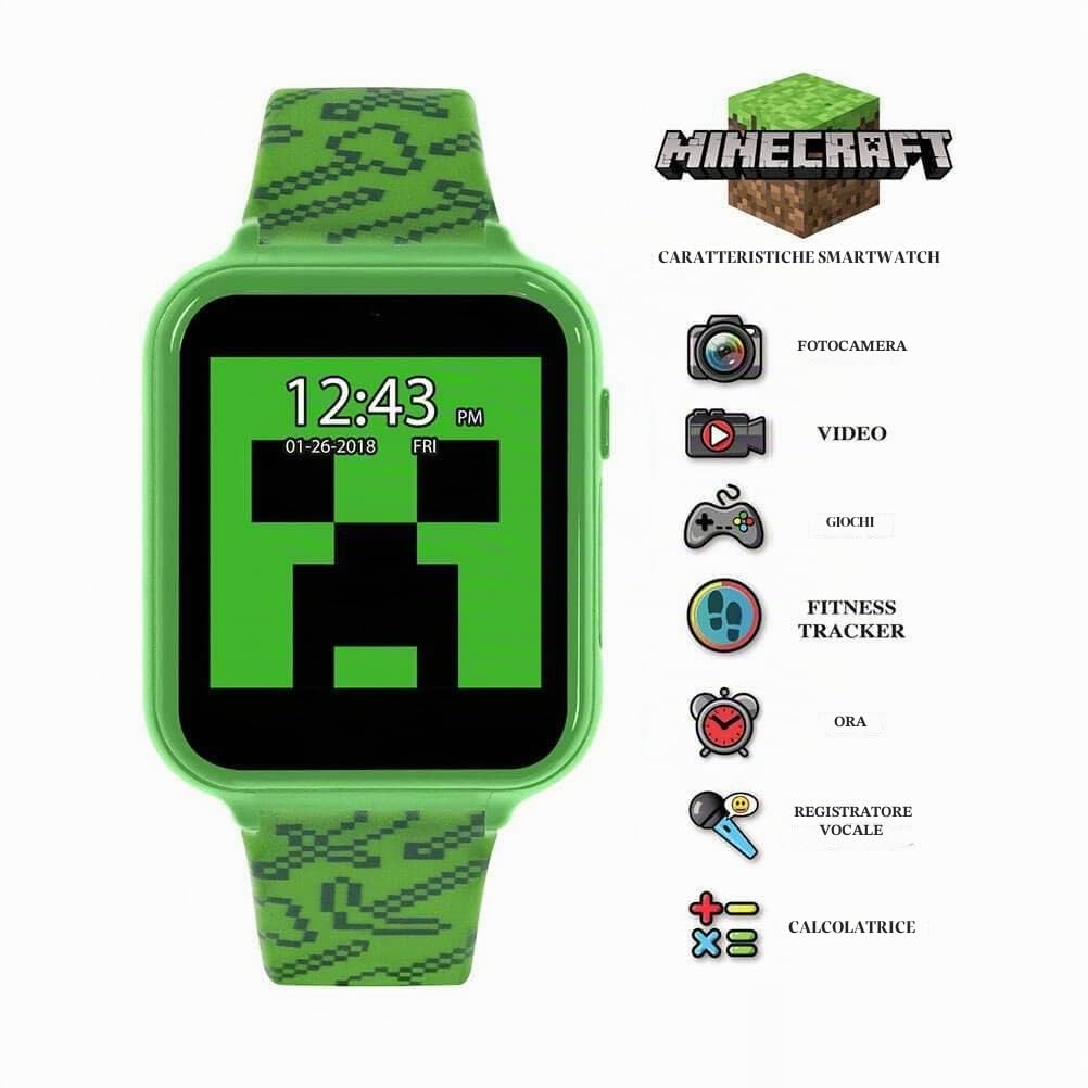 MINECRAFT Smartwatch MIN4045ARG, verde, cinturino, Fotocamera, verde, cinghie