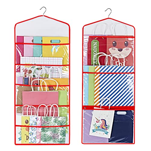 ProPik Storage for Gift Bags, Tissue Paper, and Wrapping Paper - Hanging Gift Bag Storage Organizer - 38 x 16 Inch PVC (Red)