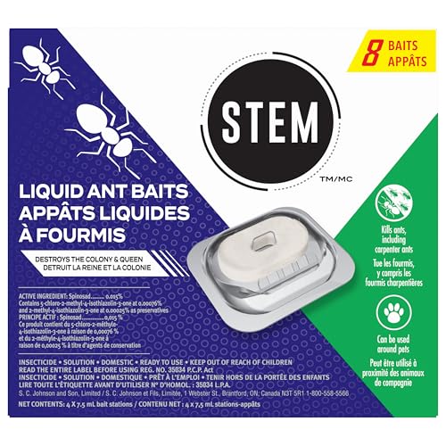 STEM Liquid Ant Baits, Destroys The Colony and Queen, for Indoor Use, 8 Spill Proof Bait Stations