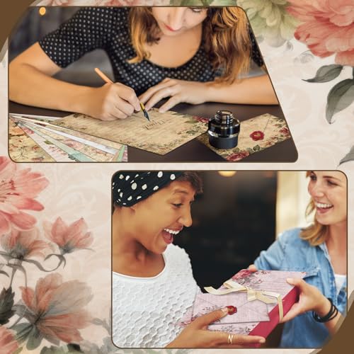 Image of TaoBary 160 Pcs Vintage Floral Stationery Paper and Envelopes Set | 5.5 x 8.25'' Letter Writing Kit, 50 Double Sided Stationery Writing Papers 50 Matching Envelopes 60 Round Dot Sticker