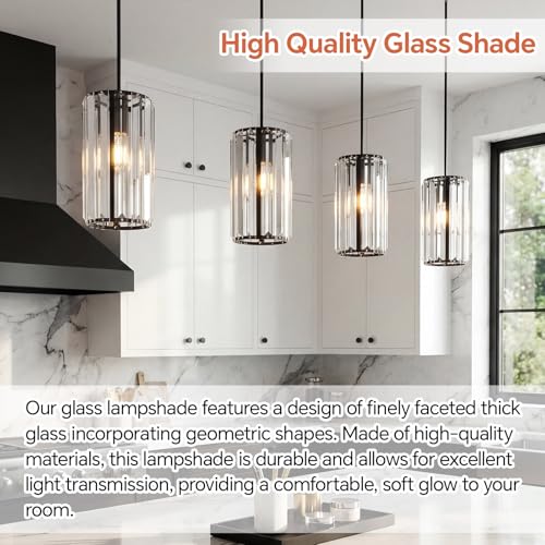 Image of Teenyyou 2 Pcs Crystal Pendant Light Shade Modern Tall Ceiling Light Cover E26 /E27 Base 1.65 inch Top x 5.1 inch Dia. x 9 inch H Chandelier Lampshade Replacement for Kitchen Island Dinning Room Corridor