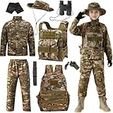 Aandgcg Army Costume for Boys, Kids Military Costume, Camo Special Forces Outfit for Kids Halloween Cosplay (Dark brown 88, size/10-12).