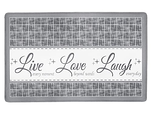 PowerSellerUSA Live Love Laugh, Embossed Anti-Fatigue Mat, Non-Slip Kitchen Floor Mat, Eco-Friendly PVC Foam, Water Resistant, Comfort Mat for Kitchen, Office, Bathroom, Laundry, 18