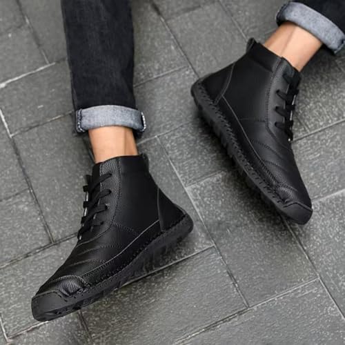 Men's Causal Fashion Sneakers Ankle Chukka Boots Lace-up Round toe Platform Anti-slip Mid top Handmade Walking Driving Shoes3
