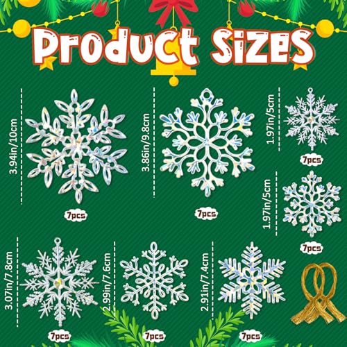 Image of 49Pcs Christmas Ornaments - Iridescent Glitter Snowflake Decorations for Winter Tree, Wall, Ceiling & Window