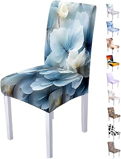Fundas Sillas de Comedor 1 2 4 6 Pack,Elásticas Fundas para Sillas,Lavables Funda Sillas Comedor,Fundas Sillas Ajustables para Decoracion,Restaurantes,Partido (4 Pack,Flor Azul)