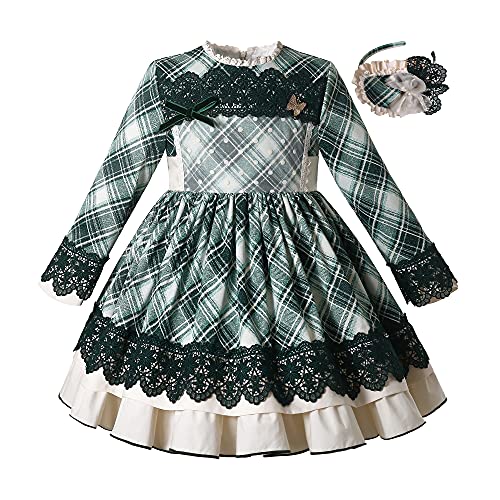 Pettigirl Girls Vintage Winter Christmas Green Plaid Lace Ruffle Casual Clothing Toddler Fashion Holiday Dresses