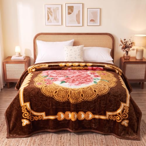 Image of BSB HOME Double Bed Mink Blanket 1.5 Kg,Velvet Like Soft Plush Fleece Blanket,Warm Lightweight Winter AC Blanket,Skin Friendly Floral Blanket for Double Bed,78 x 75 Inches(198 x 190 cm)-Espresso Brown