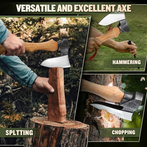 DRGSKL Beil Axt Outdoor mit Scheide, 36.5cm Camping Axt aus Kohlenstoffstahl, Spaltaxt mit ergonomischem Eschenholzgriff, axt Holz spalten für Camping, Outdoor-Einsatz, Garten – Bild 5