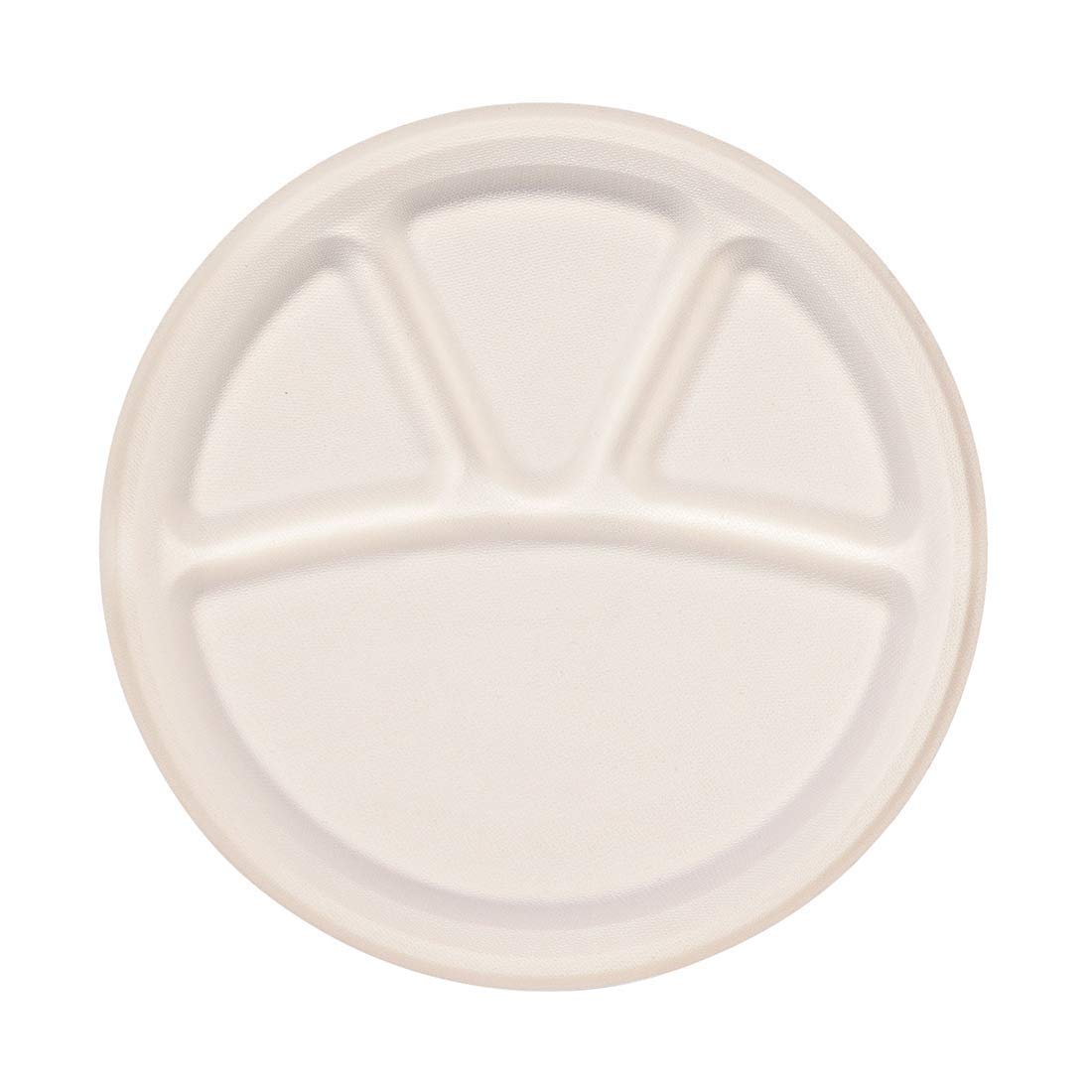 SANWALSA [11.5 inch, 4-Compartment, 50 Count, Round, White Disposable Bagasse Paper Plates | Eco-Friendly Sugarcane Plates for Wedding, Party, Picnic & Events