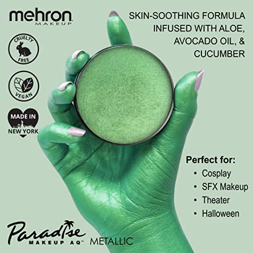 Image of Mehron Paradise FX Metallics - Metallic Green 1.4 oz | Professional Water Activated Shimmering Metallic Paint for Raves, Costumes, Special Effects, Halloween, Stage, Screen, Theater & Cosplay FX