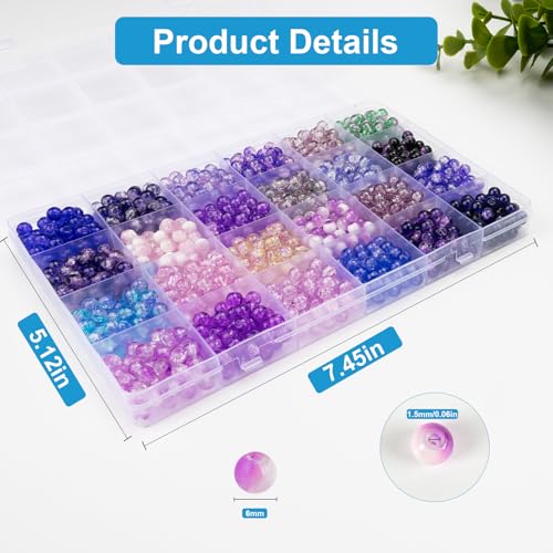 Image of XSEINO About 1200PCS 6mm Crack Glass Beads,24 Assorted Crack Violet Purple Series Colorful Crystal Beads for Bracelet and Jewelry Making and DIY Crafts,Friendship Bracelets