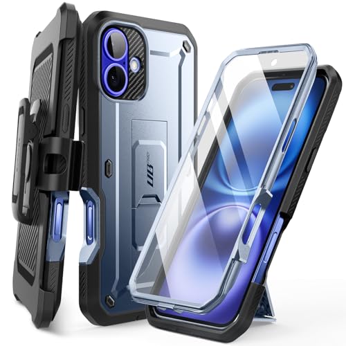 SUPCASE for iPhone 16 Case with Screen Protector (Unicorn Beetle Pro), [Built-in Stand & Belt-Clip] [Military-Grade Protection] Full Body Heavy Duty Phone Case for iPhone 16 (2024), Tilt