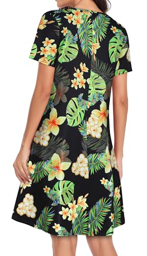 Image of Womens Summer Dresses Beach Casual Loose Tshirt Floral Short Sleeve Flowy Pockets Sundresses 2026