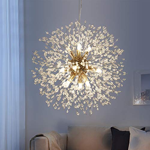 Dandelion Firework Crystal Sputnik Chandelier 9 Light, Palacelantern Pendant Ceiling Light Fixture for Bedroom Dining Room and Living Room