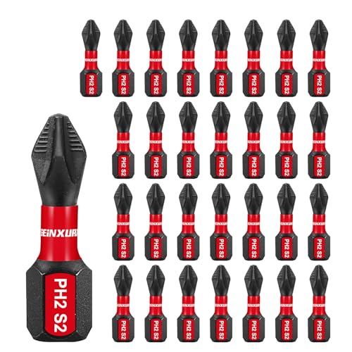 Geinxurn 30Pieces Magnetic #2 Phillips 1 in. Hex Anti-Slip Screwdriver Bits 1/4 Inch Hex Shank Impact Tough PH2 Cross Screwdriver Bits Set