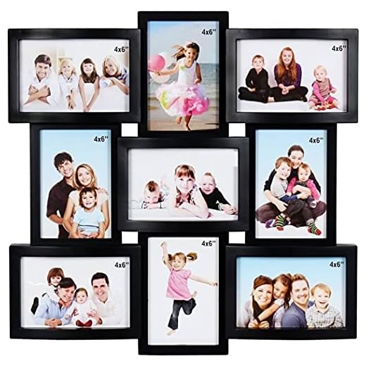 JaipurCrafts Premium Collage Photo Frame (Photo Size - 4 x 6, 9 Photos) (Black) , Plastic , Wall Mount