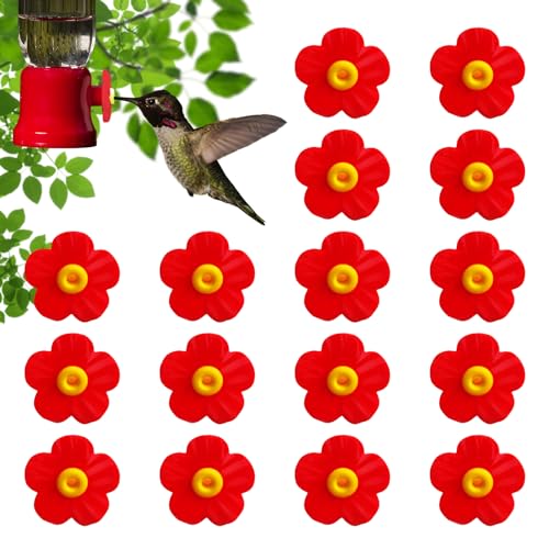 Hummingbird Feeders Replacement Flowers Replacement Parts for Hanging Feeding Hummingbird Outdoors Replacement Bird Feeder（Red，16pcs）