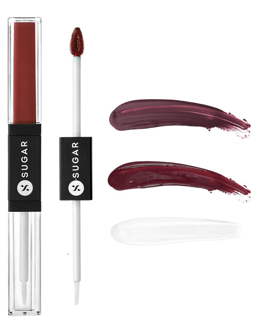 SUGAR CosmeticsSmudge Me Not Lip Duo - 18 Divine Praline (Dusty Burgundy) 2 In 1 Lipstick, Matte Finish, Glossy Finish, Hydrating Formula