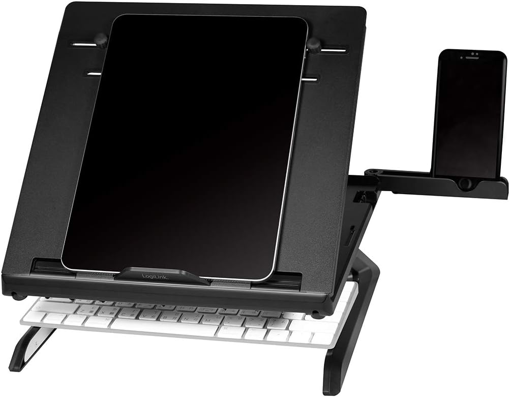 LogiLink AA0133 Notebook Stand with Smartphone Holders, Suitable for 10-15.6 Inch Laptops and Tablets, Black