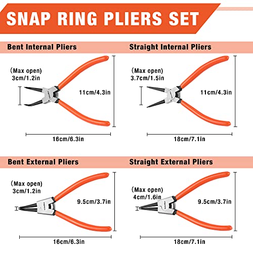 ValueMax 180mm Circlip Pliers Set, 4-Piece Internal External Snap Ring Pliers for Ring Remover Retaining Organized in Zip Case - Image 4