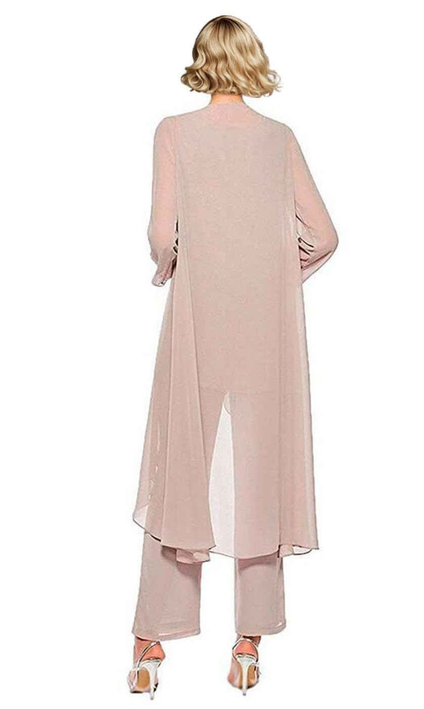 Madre della Sposa Pantaloni Completi 3 Pezzi Chiffon Lungo Outfit Set per Matrimonio Madre Pantaloni Suit con Gilet
