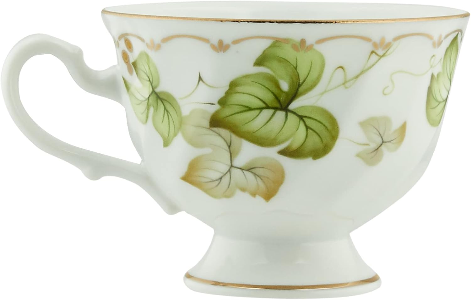 CeCera CE1034-28K Tea Time Collection Coffee Cup & Saucer, Green Leaf Pattern (Presentation Box)
