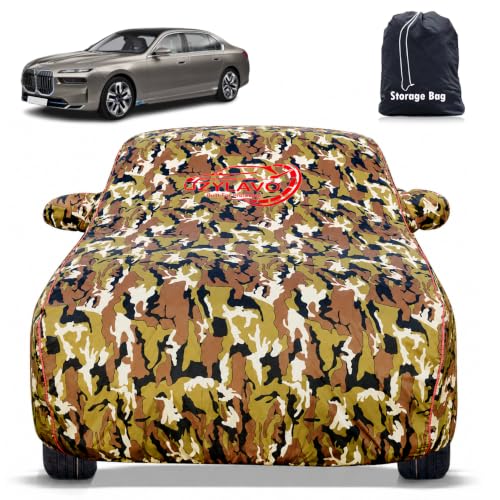 Image of Premium Car Cover for BMW 7 Series Uptil 2022 Model | Waterproof, UV & Dust Protection | Mirror & Antenna Pocket | Triple Stitched, Soft Inner Lining, Belt & Buckle (Jungle Print)