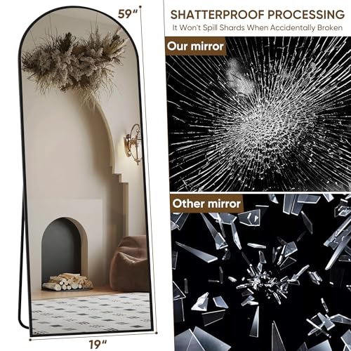 Suidia Arched Full Length Mirror, 59"x19" Floor Mirror Freestanding, Floor Standing Full Body Mirror with Stand for Bedroom, Hanging Mounted for Living Room Cloakroom, Black