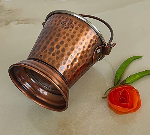 Image of Indian Art Villa Steel Copper Hammered Design Antique Dark Tone Bucket, Serveware & Tableware for Home, Hotel & Restaurants, Volume-300 ML