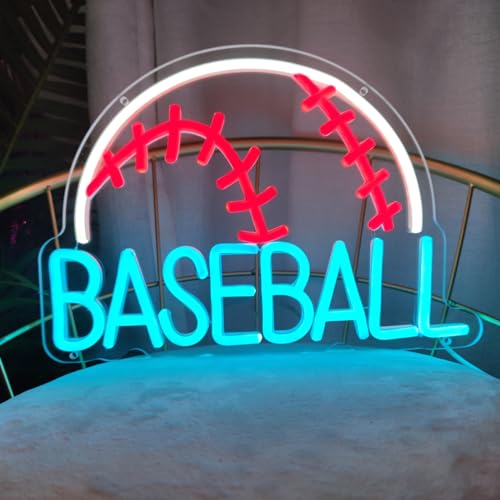 Image of Baseball Neon Sign Baseball Decor Baseball Light Neon Signs for Wall Decor Men Neon Wall Decor Baseball LED Sign for Man Cave Boy Bedroom Baseball Club Bar Party, 13.3 inch x 9.4 inch