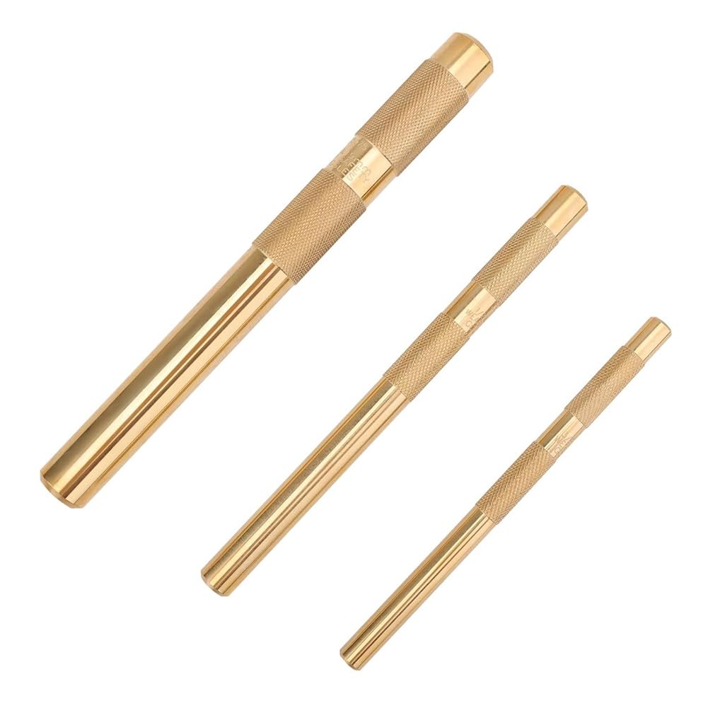 Goufride Gold Brass Drift Punch Set, 25075 25076 25077 Brass Punches 3-Piece With 3/4 Inch, 1/2 Inch, 3/8 Inch