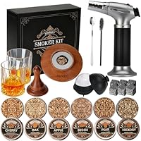 Whisky-Räucherset mit Fackel-6 Geschmacksrichtungen, Holzspäne, 2 Gläser, 6 Whiskysteine, Cocktail-Räucherset, Getränke-Räucherset, Geburtstagsgeschenke für Bourbon-Whiskey für Männer (Ebenholz)
