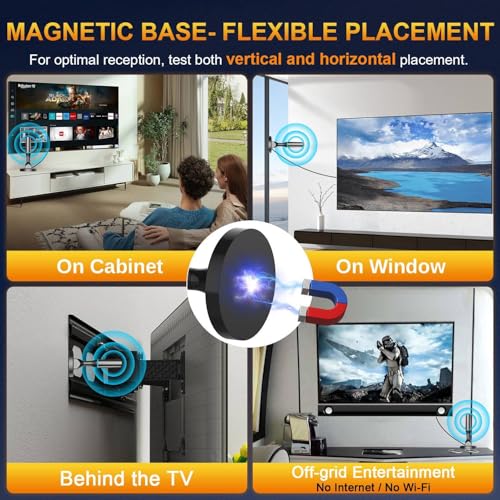 Image of Indoor TV Antenna for Local Channels, Digital Antenna for Smart TV Indoor, 4K HDTV Antenna with Magnetic Base, 360 Reception, 8.2ft Cable,Long Range -Fit Any TVs with Built-in Tuner | 4K HDTV Antenna Indoor with Magnetic Base, 360 Reception, 8.2ft Cable,Long Range -Fit Any TVs with Built-in Tuner