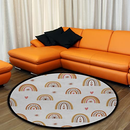 36.2 Inch Round Area Rugs Indoor Ultra Soft Super Water Absorption Comfortable Entrance Mats For Living Room Bedroom Kid's Room Nursery Kitchen Boho Rainbow Pastel Kids Style #TOP3