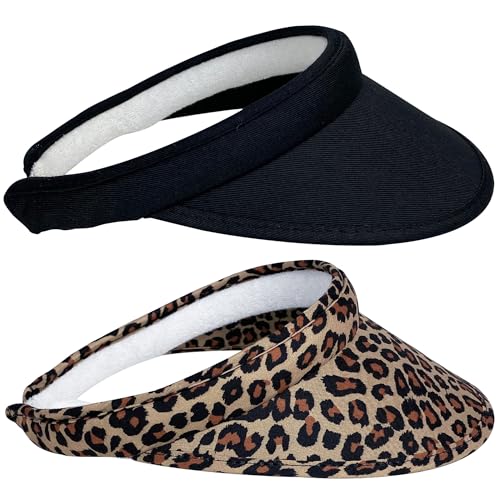 Image of 2 Pack Sun Visor Hats Women Men Clip On Wide Brim Visors Hat Outdoor Sports Golf Beach Travel Tennis Caps