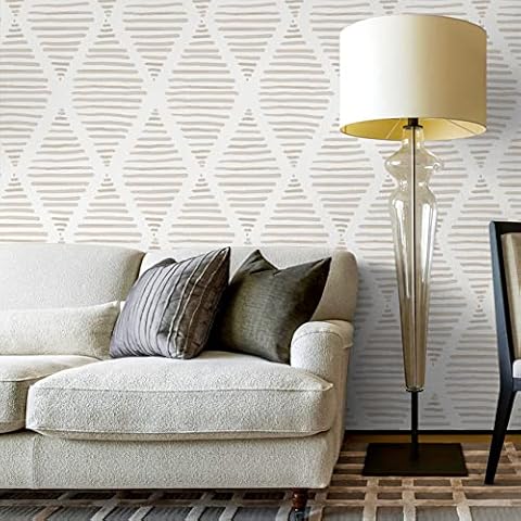 Kyrilali Morden Stripes Peel and Stick Wallpaper, Beige and White Removavle Wallpaper, Pre-Pasted Wall Paper, Self-Adhesive Wallpaper for Home, Kitchen Wallpaper, Vinyl Wallpaper, 44cm x 10 Meters Cover