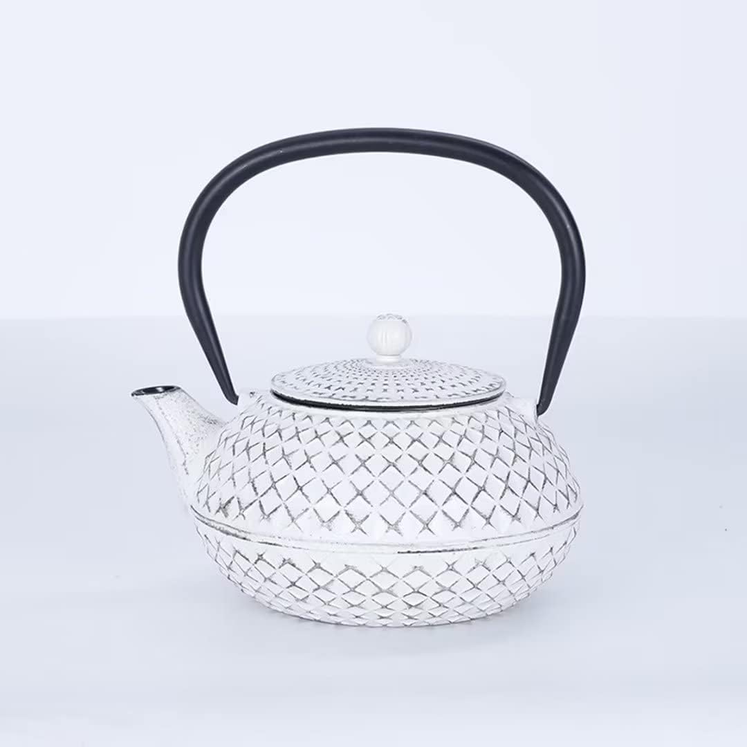 Tetera casera, tetera silbante, tetera de hierro fundido, mini tetera de hierro fundido con diseño de cruz de diamante blanco, teteras en estilo japonés, con infusor de acero inoxidable, 27 onzas (800
