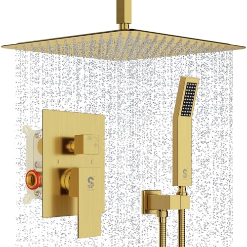 Image of SR SUN RISE 16 Inch Ceiling Mount Rain Shower System,Brushed Gold