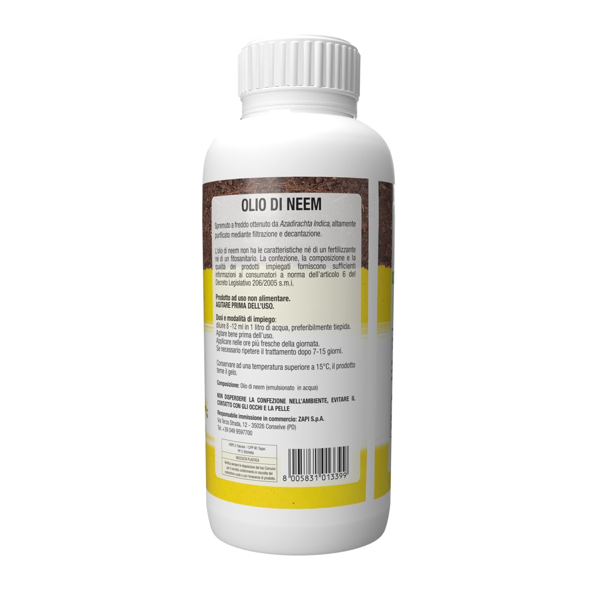 Zapi Garden | Olio di Neem Liquido Concentrato Emulsionabile, Spremuto a Freddo 100% Vegetale, 1L